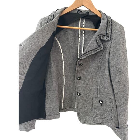 Weekend MaxMara Textured Tweed Ruffled Hem Linen Blend Blazer Size 12 - Picture 4 of 11